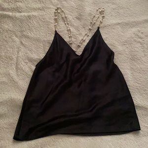 pearl strap satin tank